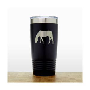 Black  - Grazing Horse Engraved 20 oz Insulated Tumbler - Copyright Hues in Glass