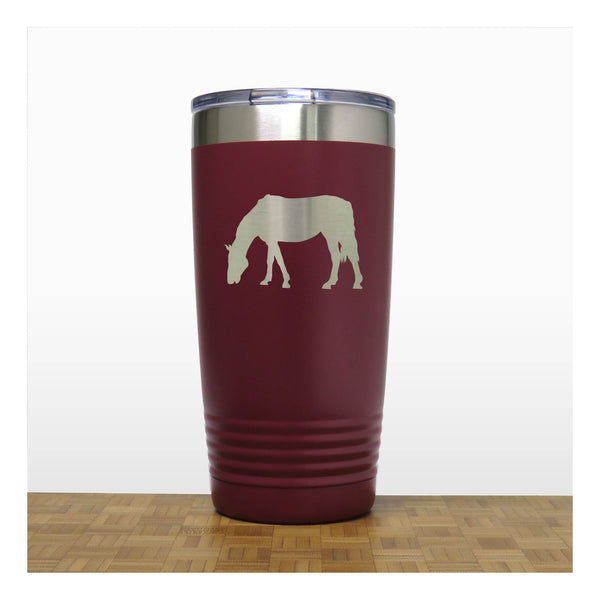 Maroon - Grazing Horse Engraved 20 oz Insulated Tumbler - Copyright Hues in Glass