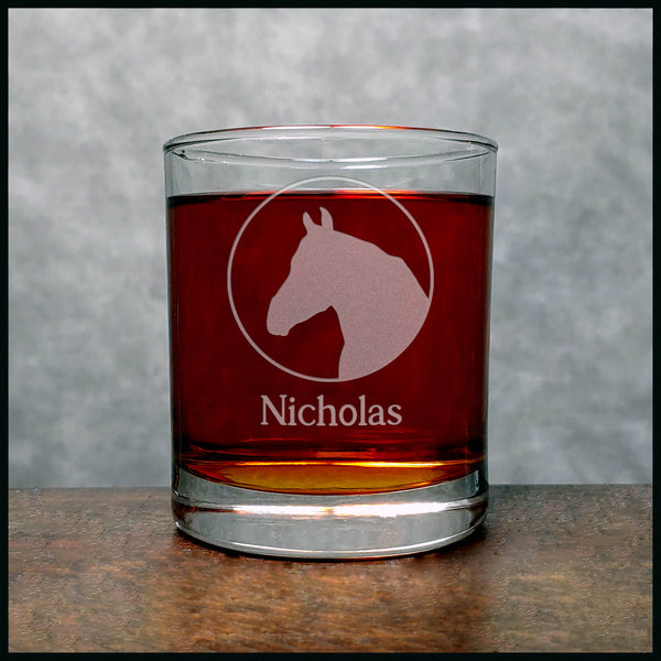 Personalized Horse Head Personalized Whisky Glass - Copyright Hues in Glass