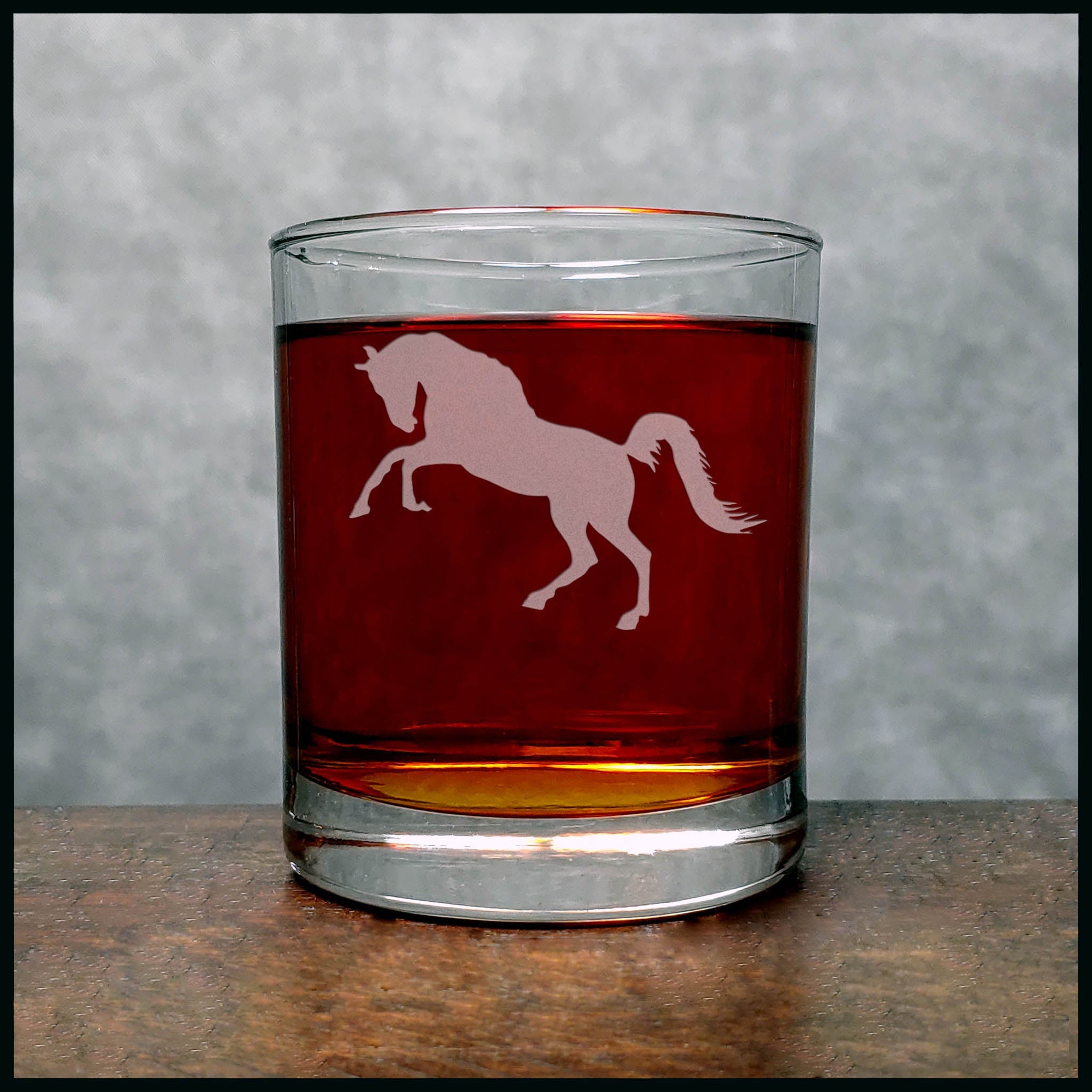 Rearing Horse Whisky Glass - Copyright Hues in Glass