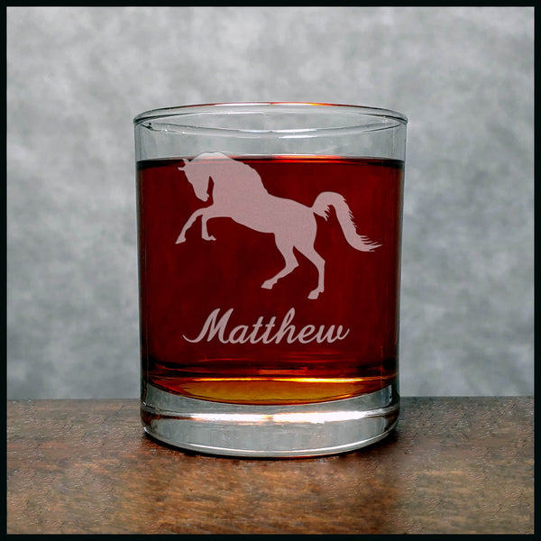 Personalized Rearing Horse Whisky Glass - Copyright Hues in Glass