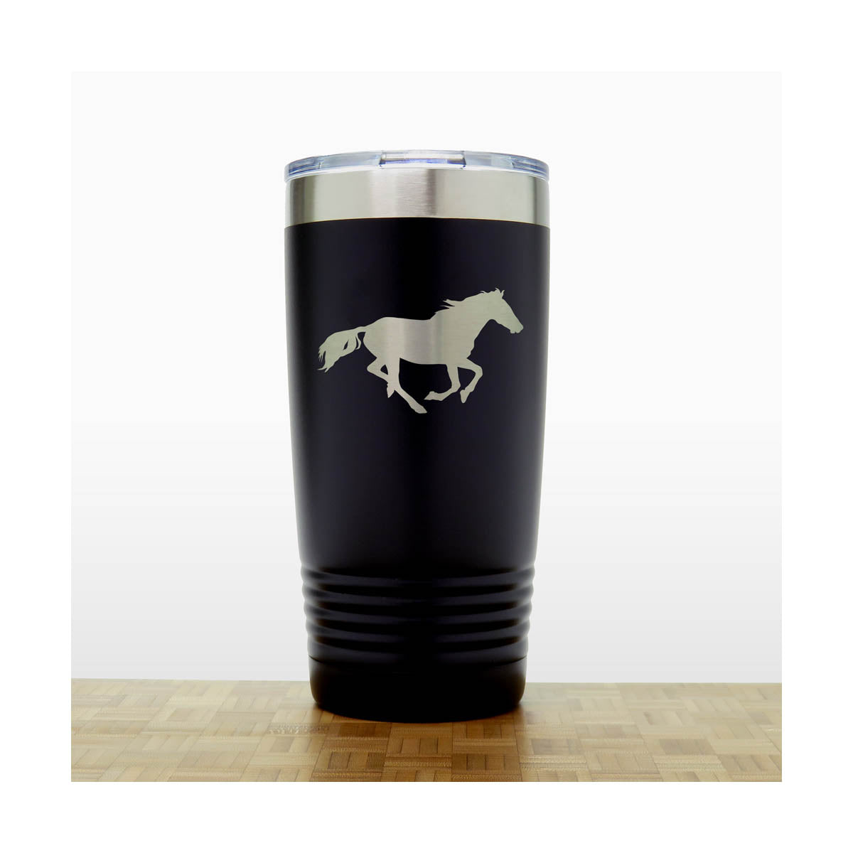 Black - Running Horse Engraved 20 oz Insulated Tumbler - Copyright Hues in Glass