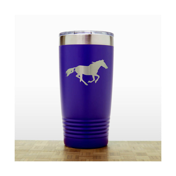 Purple - Running Horse Engraved 20 oz Insulated Tumbler - Copyright Hues in Glass