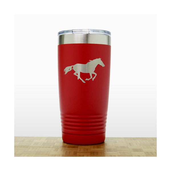 Red - Running Horse Engraved 20 oz Insulated Tumbler - Copyright Hues in Glass