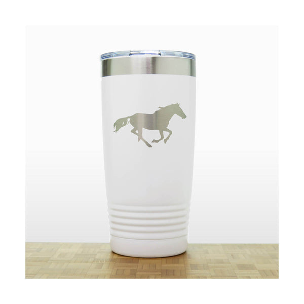 White - Running Horse Engraved 20 oz Insulated Tumbler - Copyright Hues in Glass