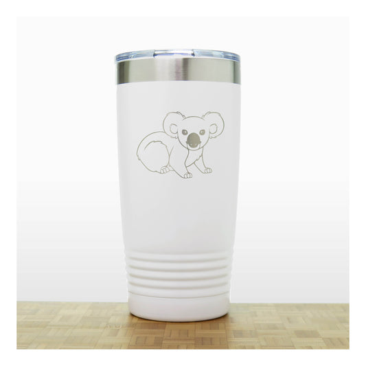 White - Koala Engraved 20 oz Insulated Tumbler - Copyright Hues in Glass