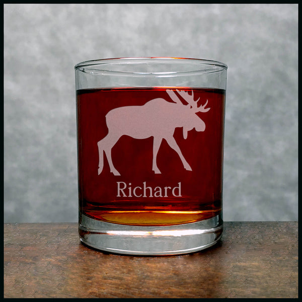 Personalized Moose Whisky Glass - Design 4 - Copyright Hues in Glass