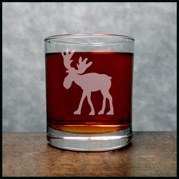 Personalized Whimsical Moose Personalized Whisky Glass - Design 3 - Copyright Hues in Glass