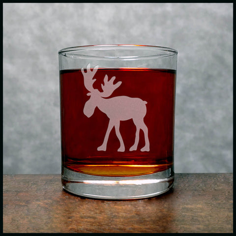 Personalized Whimsical Moose Personalized Whisky Glass - Design 3 - Copyright Hues in Glass