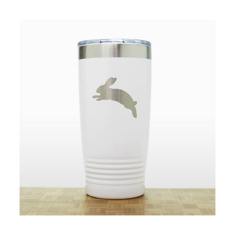 White - Jumping Rabbit Engraved 20 oz Insulated Tumbler - Copyright Hues in Glass