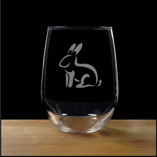 Sitting Rabbit Stemless Wine Glass - Design 2 - Copyright Hues in Glass
