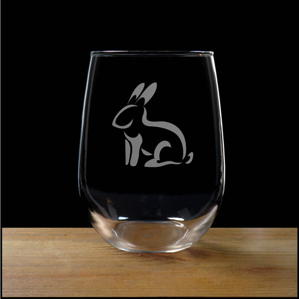 Sitting Rabbit Stemless Wine Glass - Design 2 - Copyright Hues in Glass