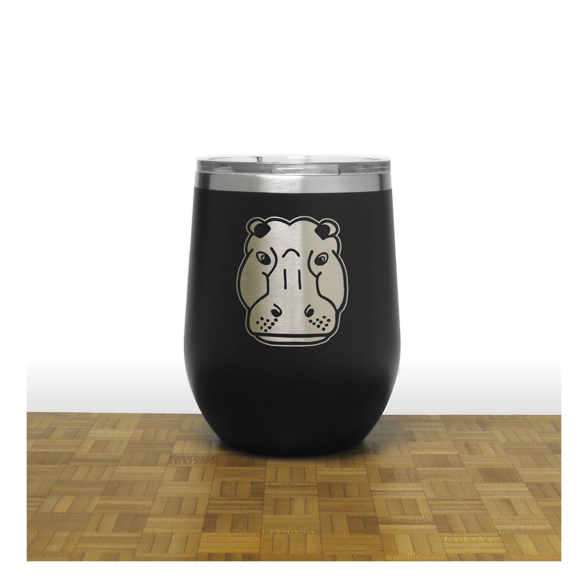 Black - Hippo Head 12 oz Insulated Wine Tumbler - Copyright Hues in Glass