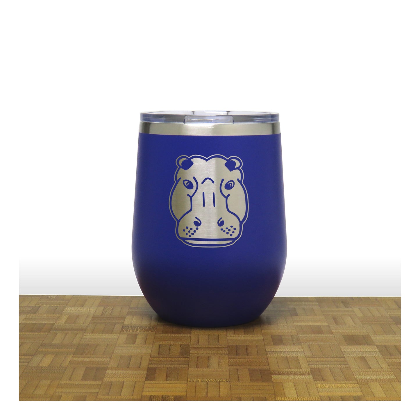 Blue - Hippo Head 12 oz Insulated Wine Tumbler - Copyright Hues in Glass