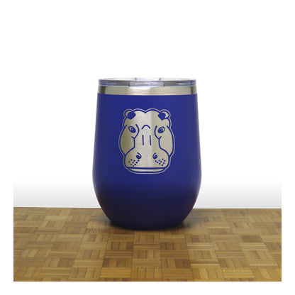 Blue - Hippo Head 12 oz Insulated Wine Tumbler - Copyright Hues in Glass