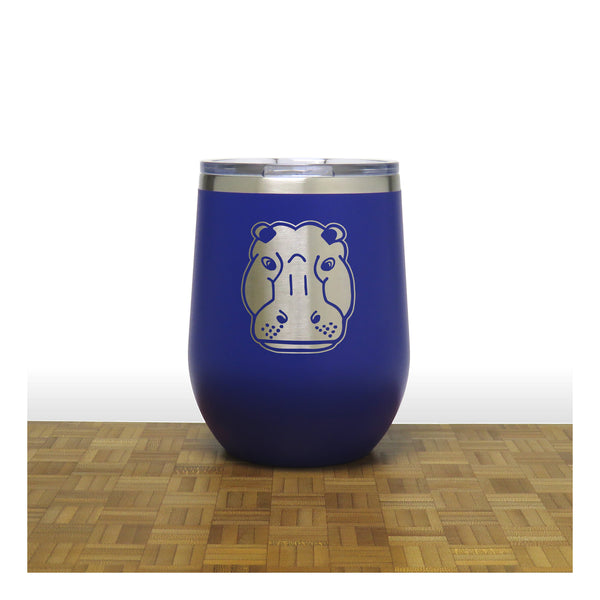 Blue - Hippo Head 12 oz Insulated Wine Tumbler - Copyright Hues in Glass