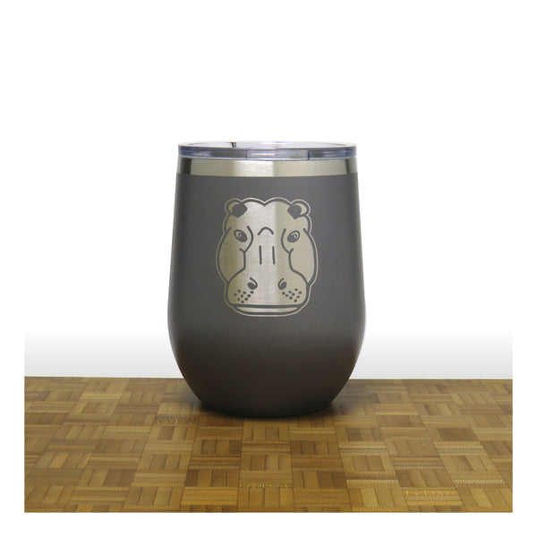 Gray - Hippo Head 12 oz Insulated Wine Tumbler - Copyright Hues in Glass