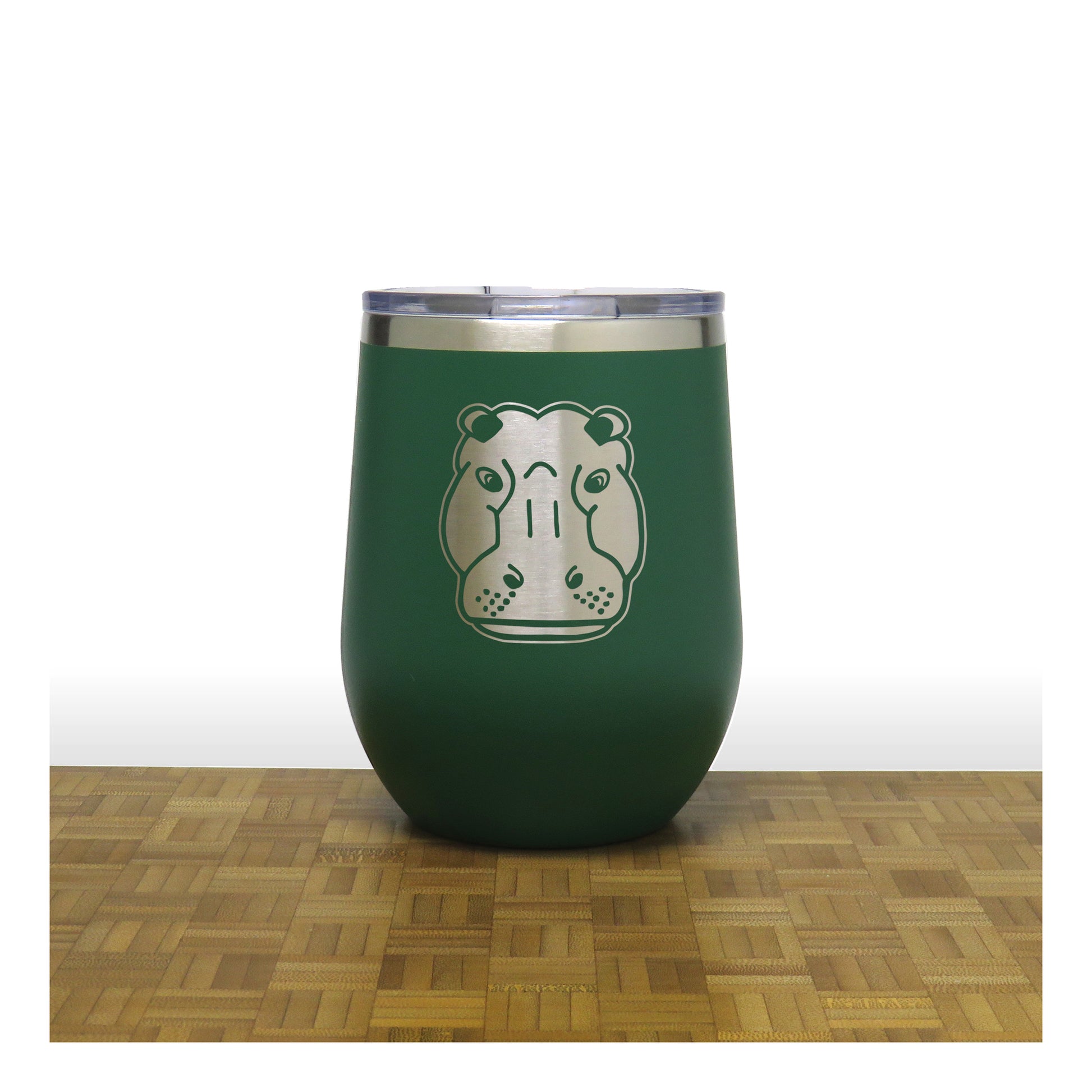 Green - Hippo Head 12 oz Insulated Wine Tumbler - Copyright Hues in Glass