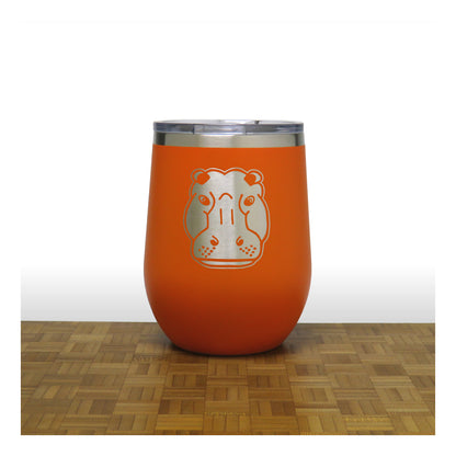 Orange - Hippo Head 12 oz Insulated Wine Tumbler - Copyright Hues in Glass