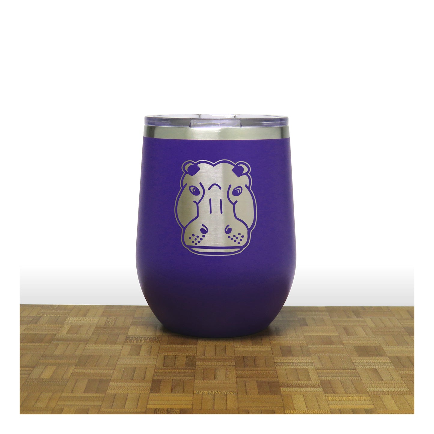 Purple - Hippo Head 12 oz Insulated Wine Tumbler - Copyright Hues in Glass