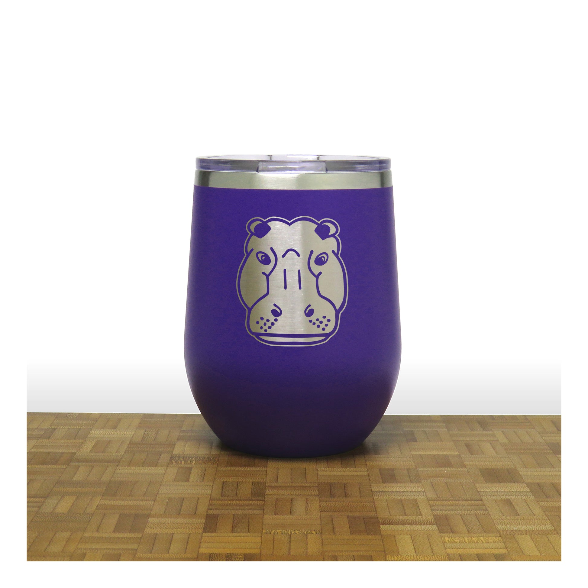 Purple - Hippo Head 12 oz Insulated Wine Tumbler - Copyright Hues in Glass