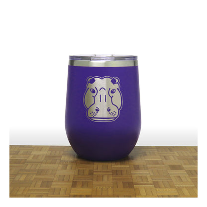 Purple - Hippo Head 12 oz Insulated Wine Tumbler - Copyright Hues in Glass