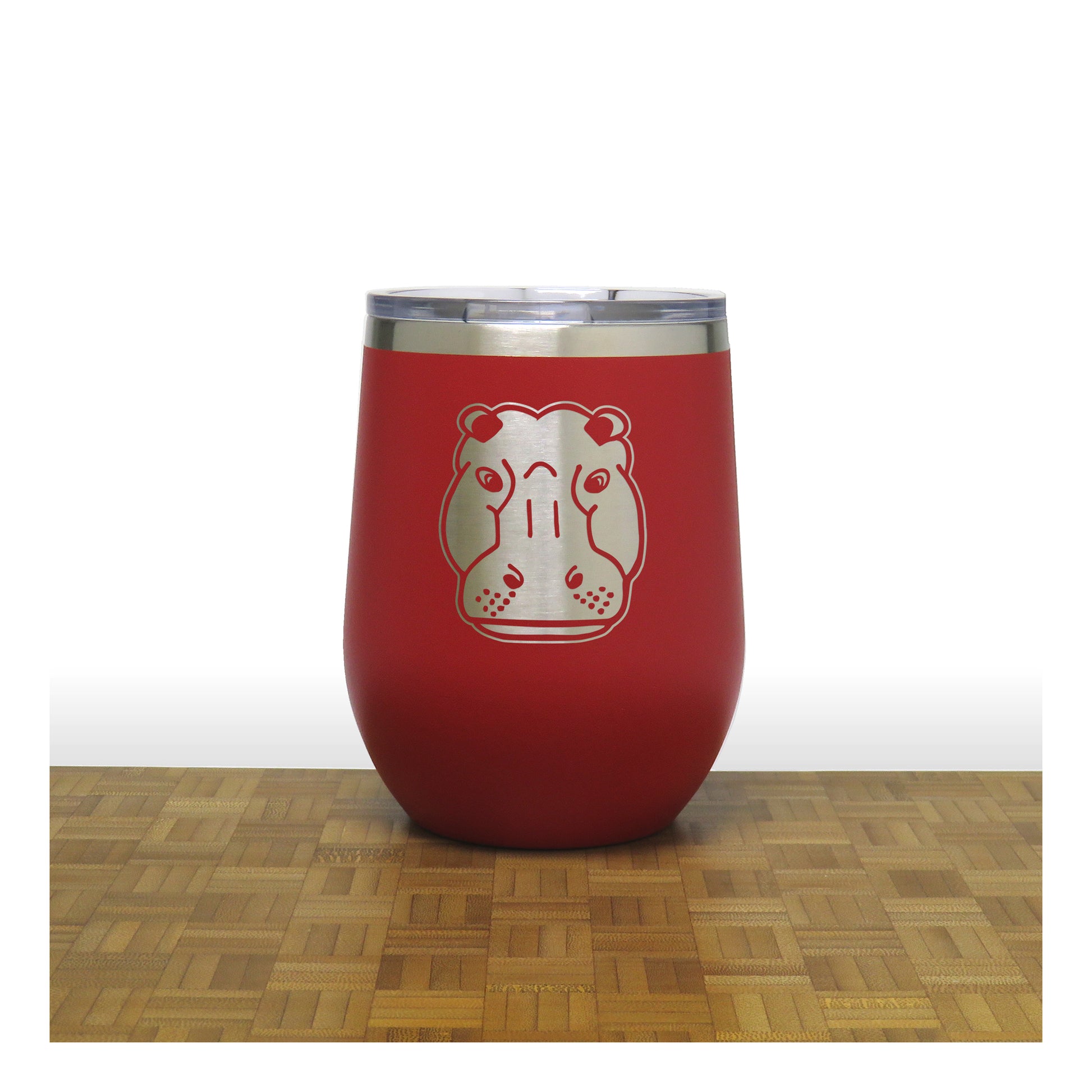 Red - Hippo Head 12 oz Insulated Wine Tumbler - Copyright Hues in Glass