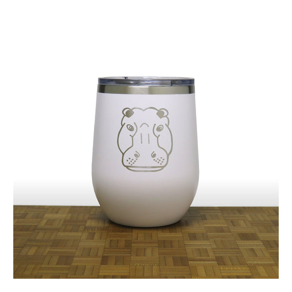 White - Hippo Head 12 oz Insulated Wine Tumbler - Copyright Hues in Glass