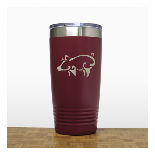 Maroon - Pig 3 20 oz Insulated Tumbler - Copyright Hues in Glass