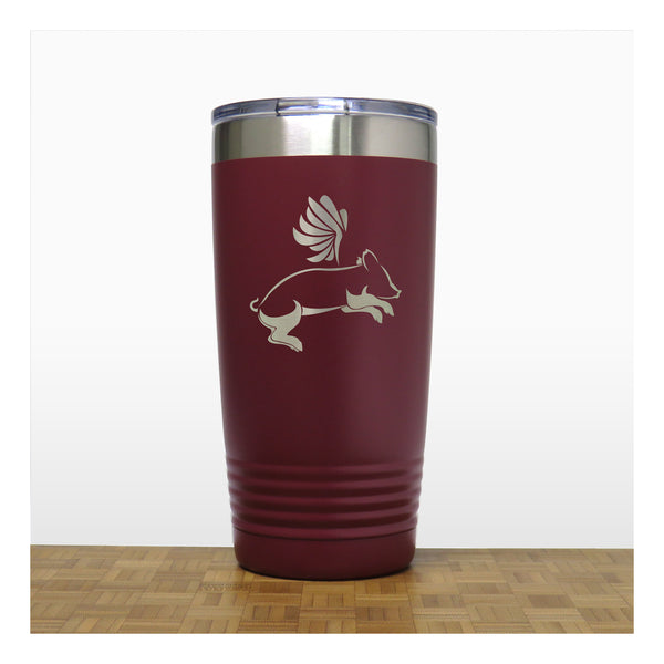 Maroon - Flying Pig  2 20 oz Insulated Tumbler - Copyright Hues in Glass