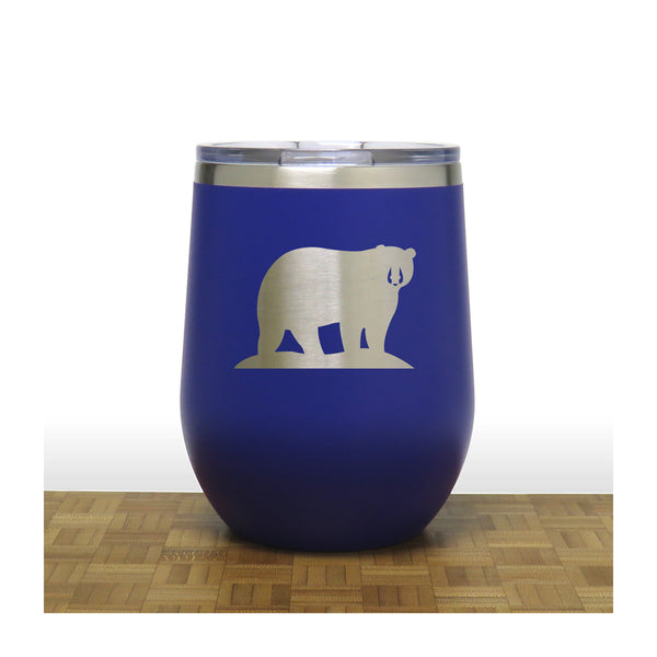 Blue - Bear PC 12oz STEMLESS WINE - Copyright Hues in Glass