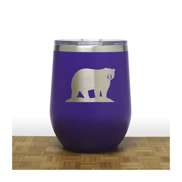 Purple - Bear PC 12oz STEMLESS WINE - Copyright Hues in Glass