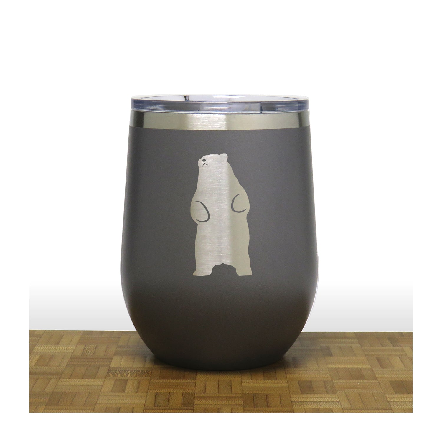 Grey - Standing Bear PC 12oz STEMLESS WINE