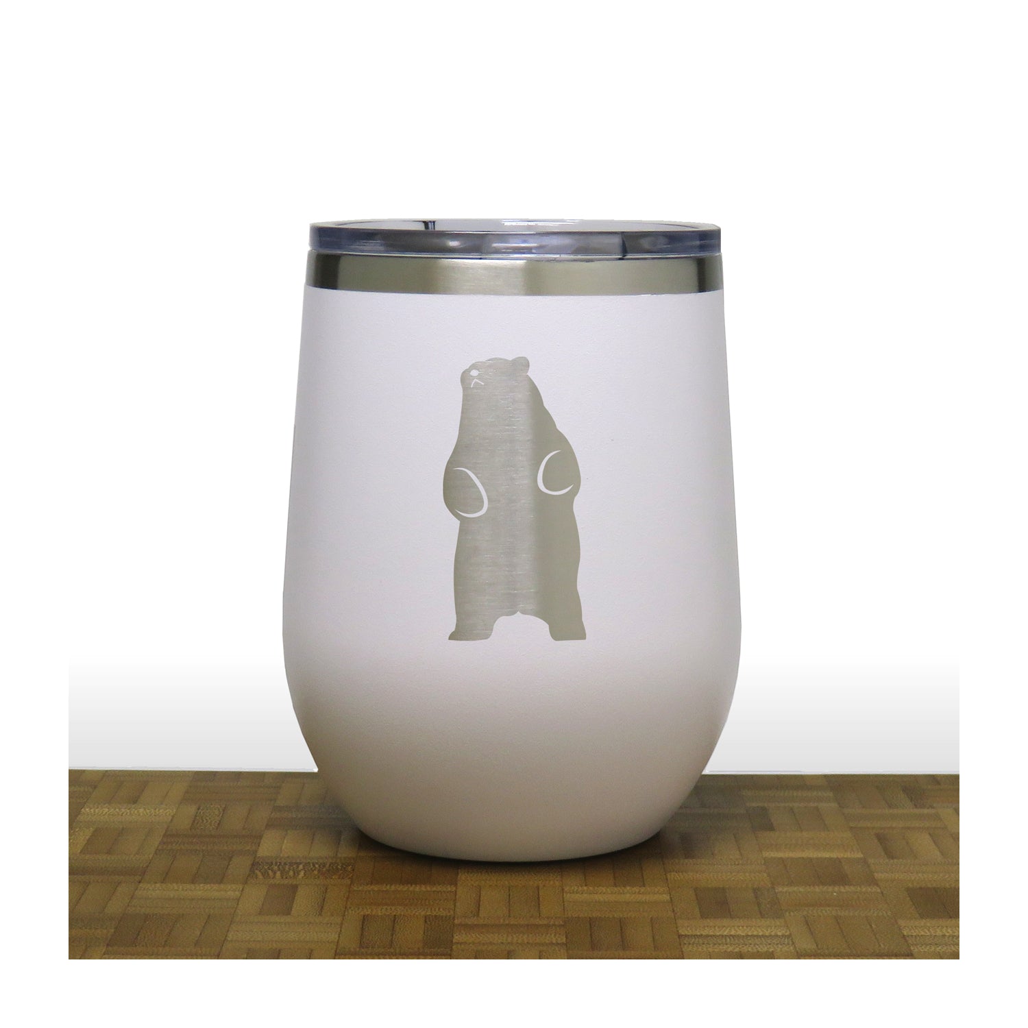 White - Standing Bear PC 12oz STEMLESS WINE
