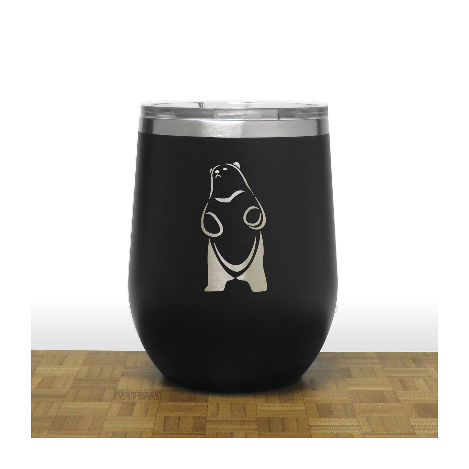 Black - Standing Bear 4 PC 12oz STEMLESS WINE