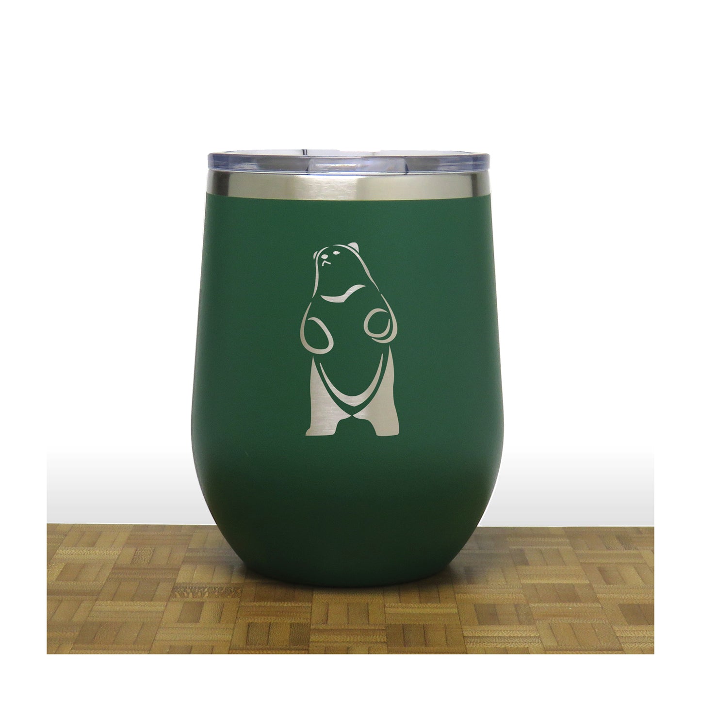 Green - Standing Bear 4 PC 12oz STEMLESS WINE
