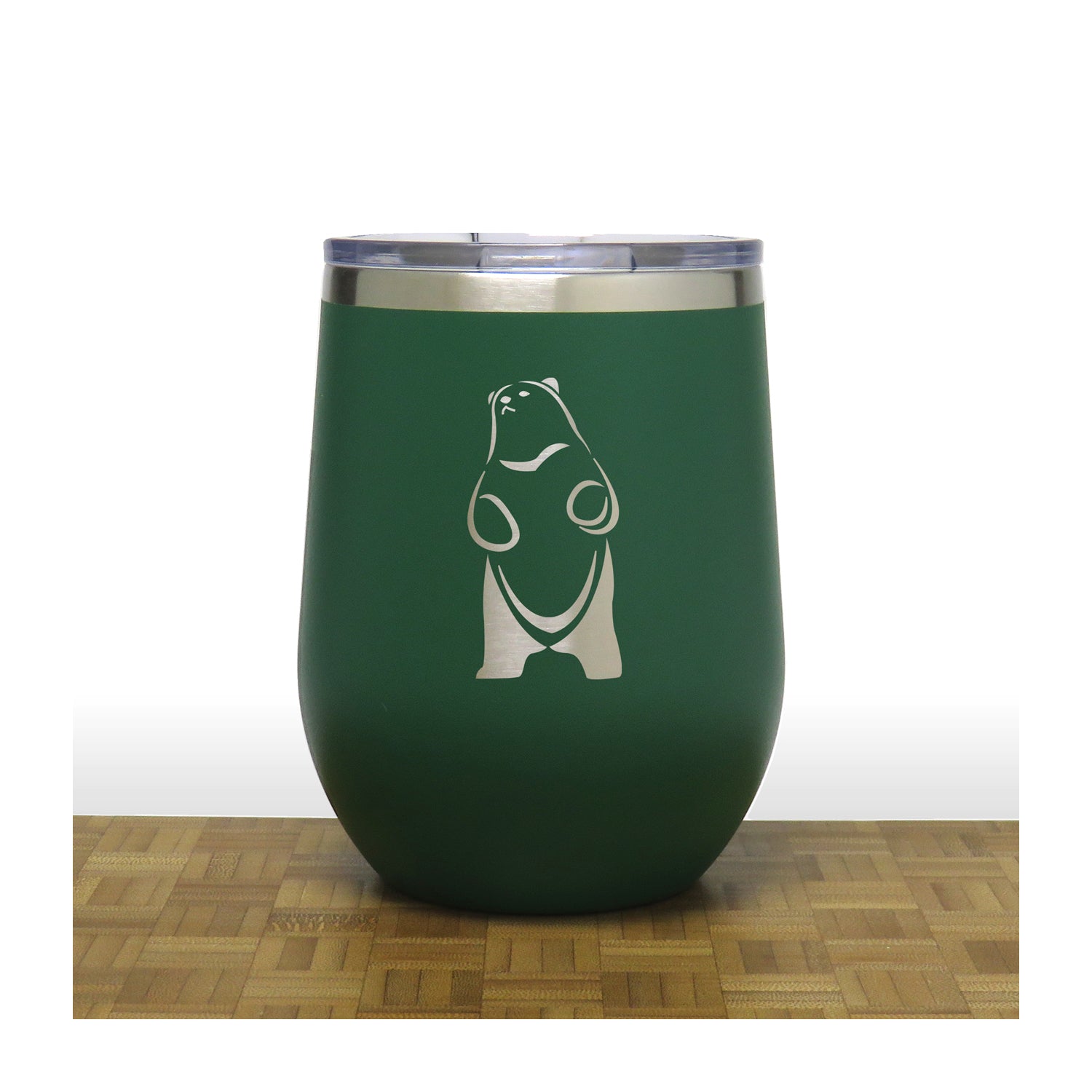 Green - Standing Bear 4 PC 12oz STEMLESS WINE