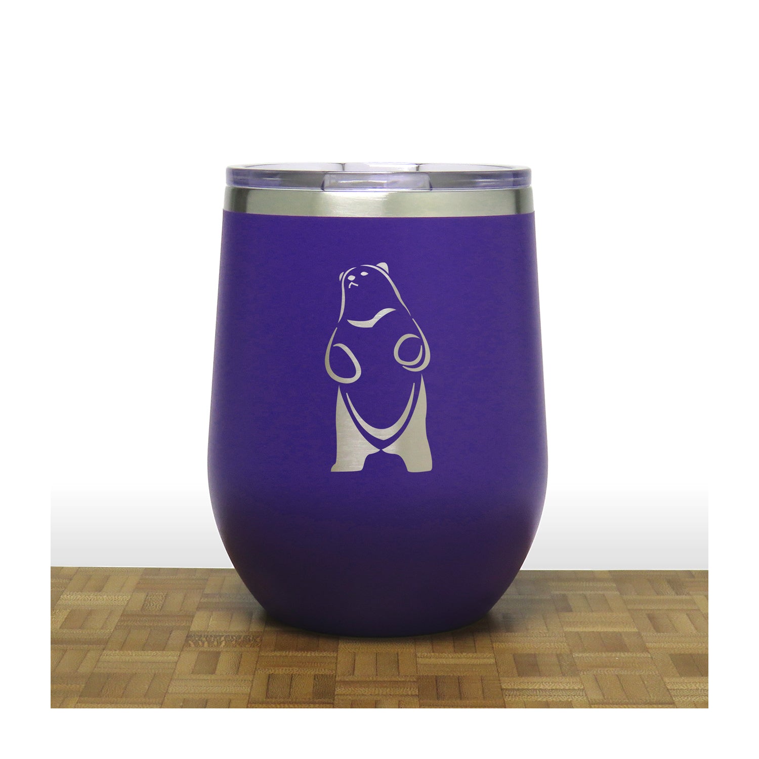 Purple - Standing Bear 4 PC 12oz STEMLESS WINE