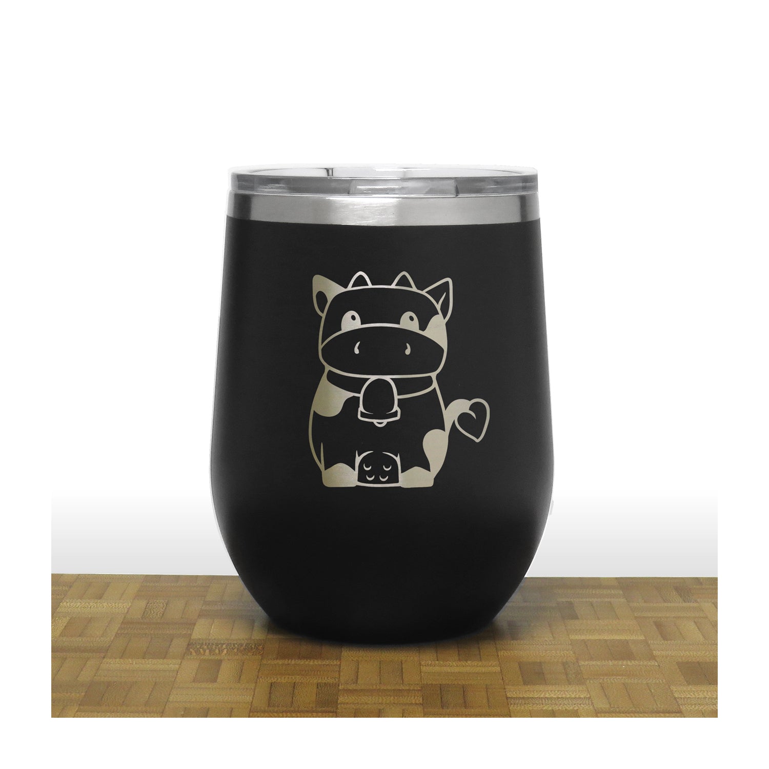 Black Cute Cow PC 12oz STEMLESS WINE - Copyright Hues in Glass