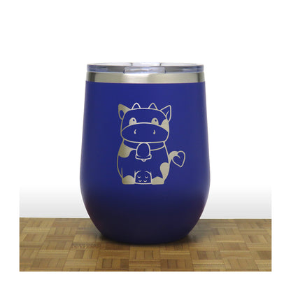 Blue Cute Cow PC 12oz STEMLESS WINE - Copyright Hues in Glass