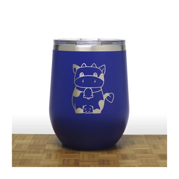 Blue Cute Cow PC 12oz STEMLESS WINE - Copyright Hues in Glass