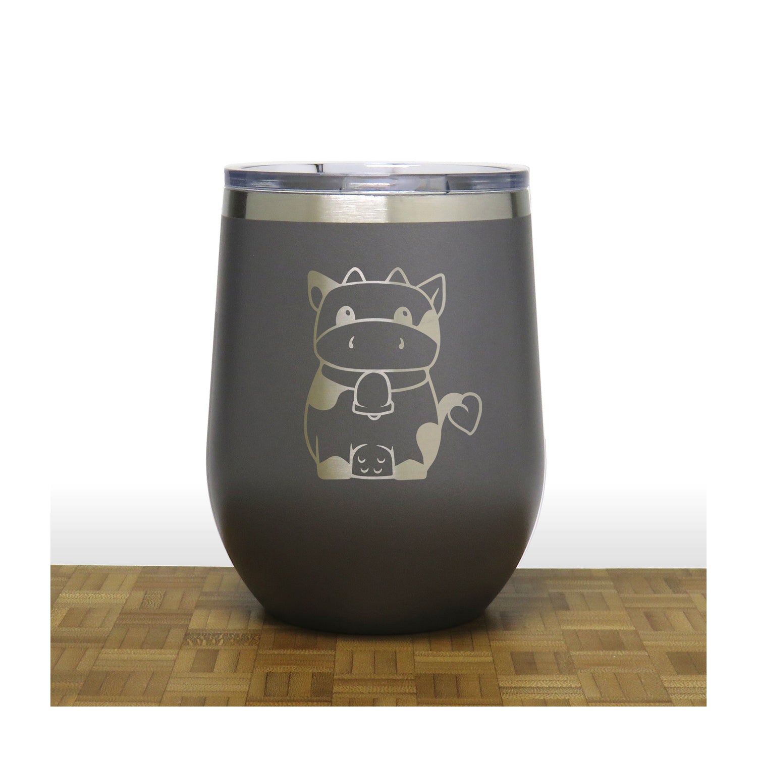 Grey Cute Cow PC 12oz STEMLESS WINE - Copyright Hues in Glass