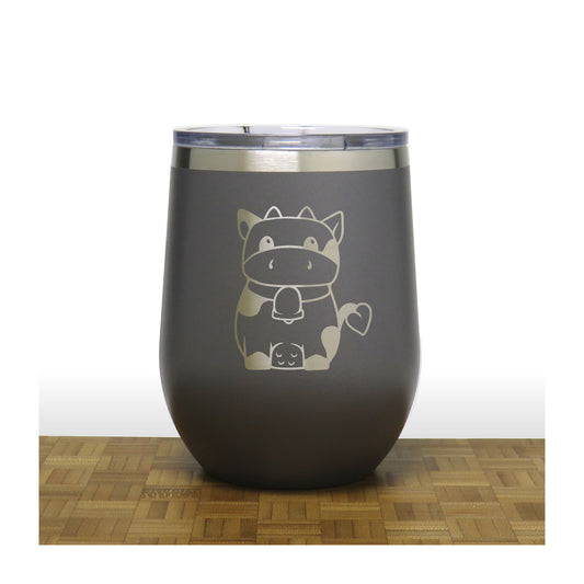 Grey Cute Cow PC 12oz STEMLESS WINE - Copyright Hues in Glass