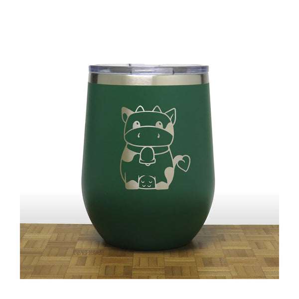 Green - Cute Cow PC 12oz STEMLESS WINE