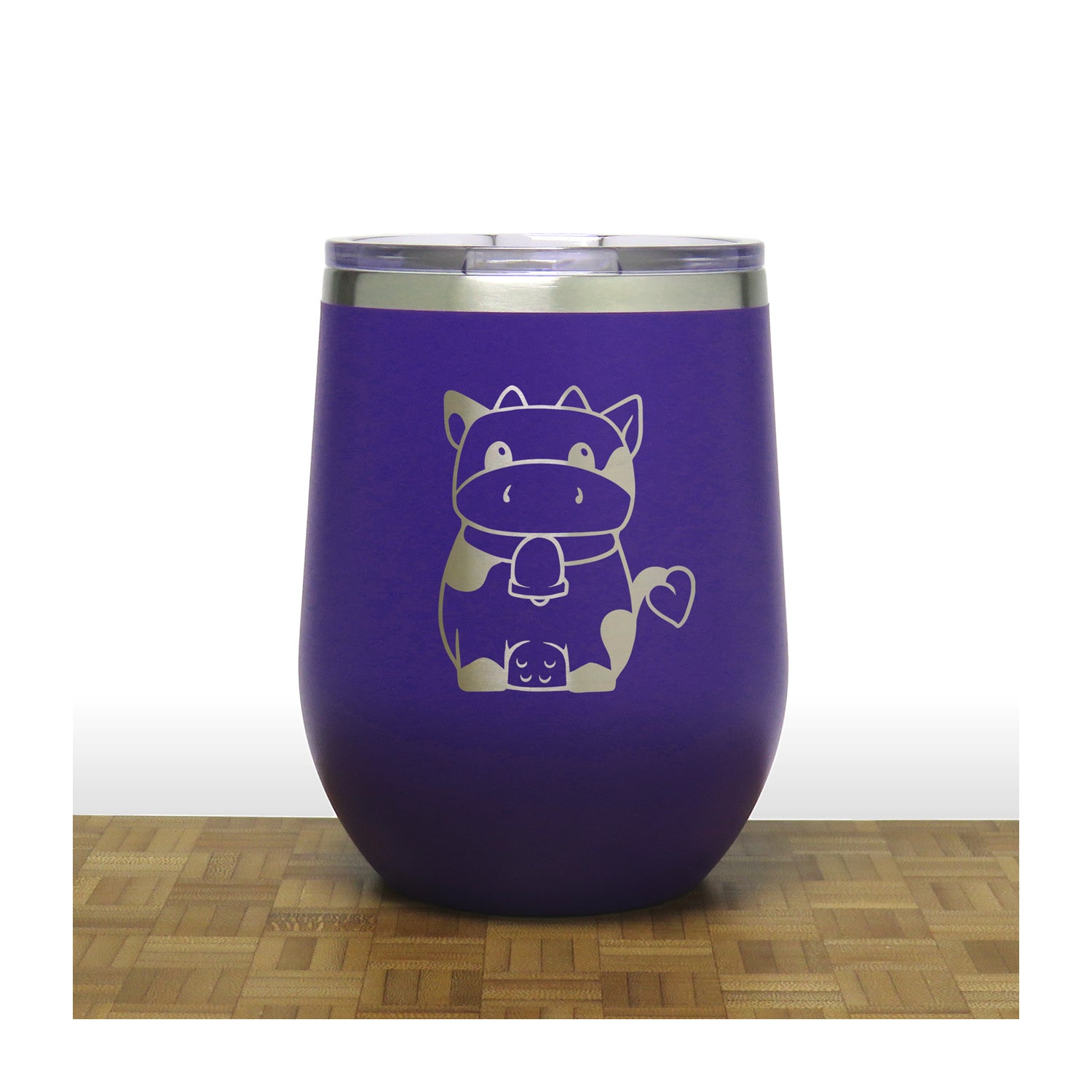 Purple Cute Cow PC 12oz STEMLESS WINE - Copyright Hues in Glass