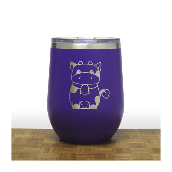 Purple - Cute Cow PC 12oz STEMLESS WINE