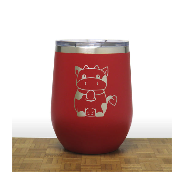 Red  - Cute Cow PC 12oz STEMLESS WINE