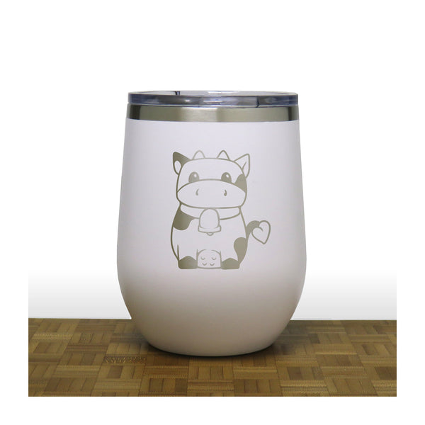 White Cute Cow PC 12oz STEMLESS WINE - Copyright Hues in Glass