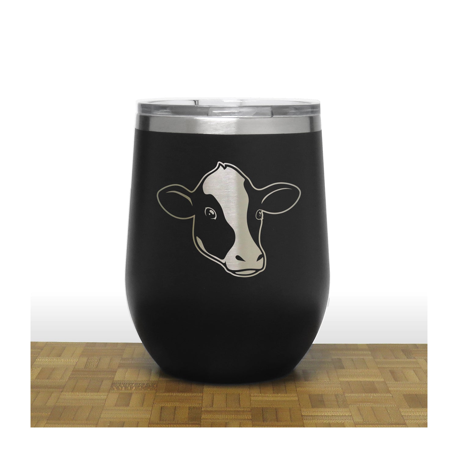 Black - Cow Face  PC 12oz STEMLESS WINE