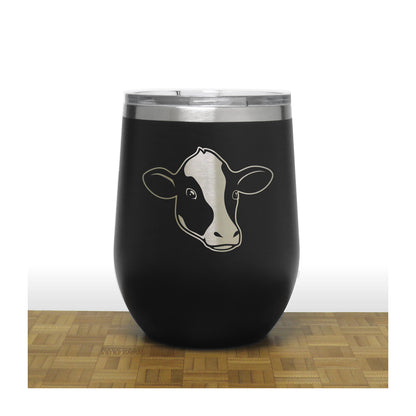 Black - Cow Face  PC 12oz STEMLESS WINE